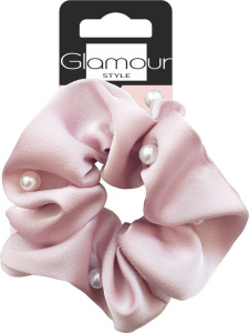 Glamour Hair Scrunchie For Thick Hair Pink With Pearls