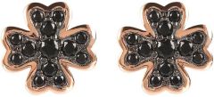 Bronzallure Cloverleaf CZ Earrings Rose Gold/Black Spinel