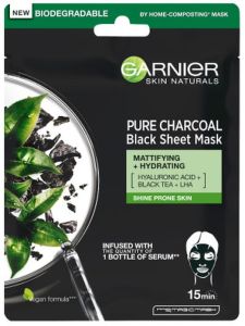 Garnier Skin Naturals Pure Charcoal Black Tissue Mask Black Tea Leaves