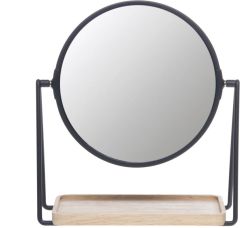 Casuelle Make-Up Mirror Round With Bamboo Wooden Base Tray