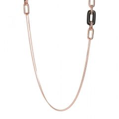 Bronzallure Long Necklace With Natural Stone Links Rose Gold/Black Onyx