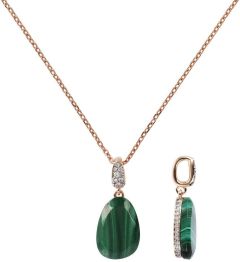 Bronzallure Collier Necklace with Drop Stone and Pave Pendant Malachite